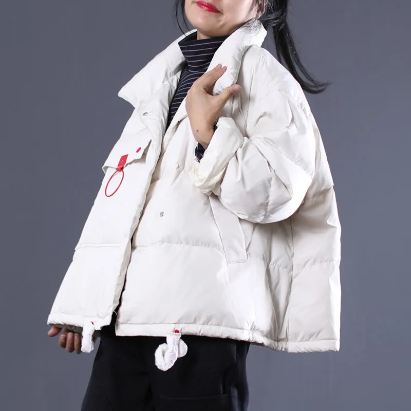 2019 white Outfits oversize stand collar thick quilted coat Elegant double breasted down coats