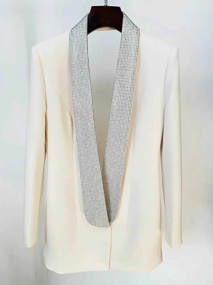 A&A Runway Long Sleeve Crystal Diamanté Backless Blazer