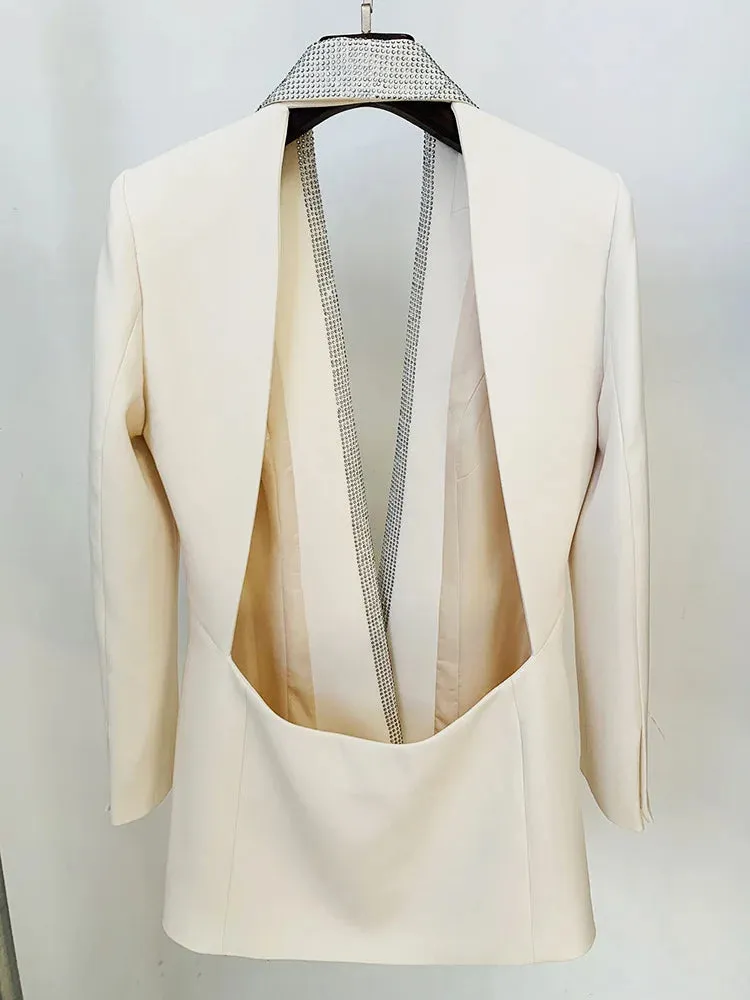 A&A Runway Long Sleeve Crystal Diamanté Backless Blazer