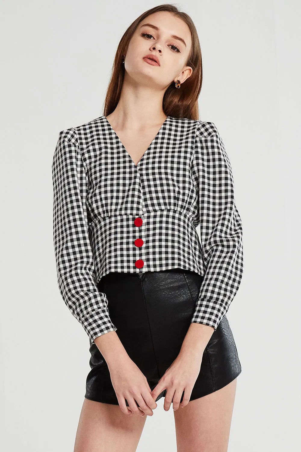 Anna Button Detail Gingham Blouse