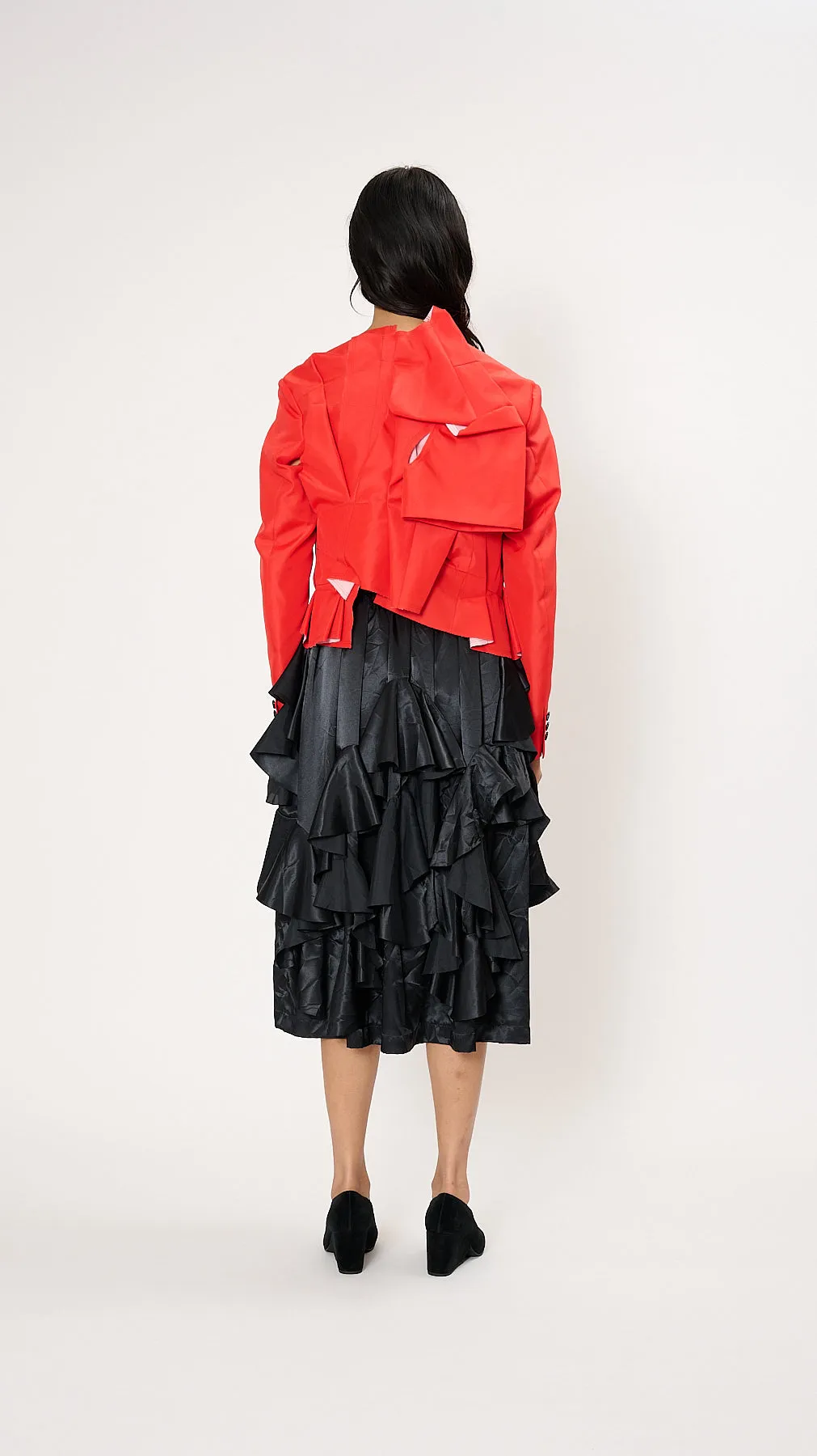 Asymmetric Detail Back Jacket in Scarlet