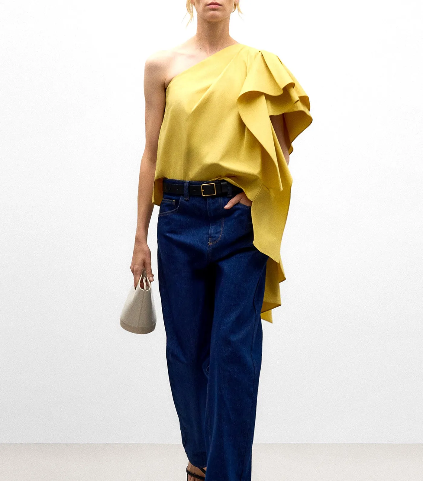 Asymmetrical Top with Side Ruffle Yellow