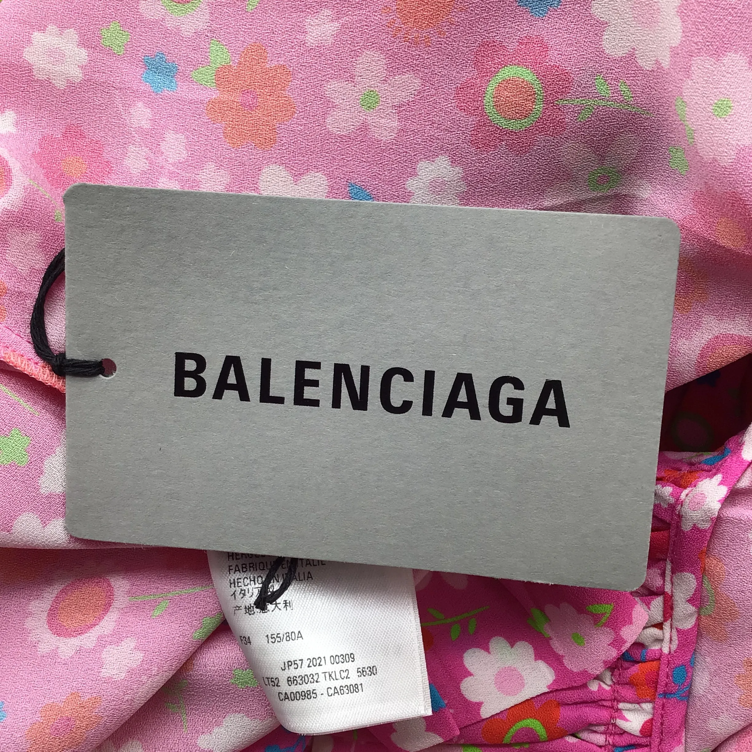 Balenciaga Pink Multi 2021 Tie-Neck Floral Printed Top