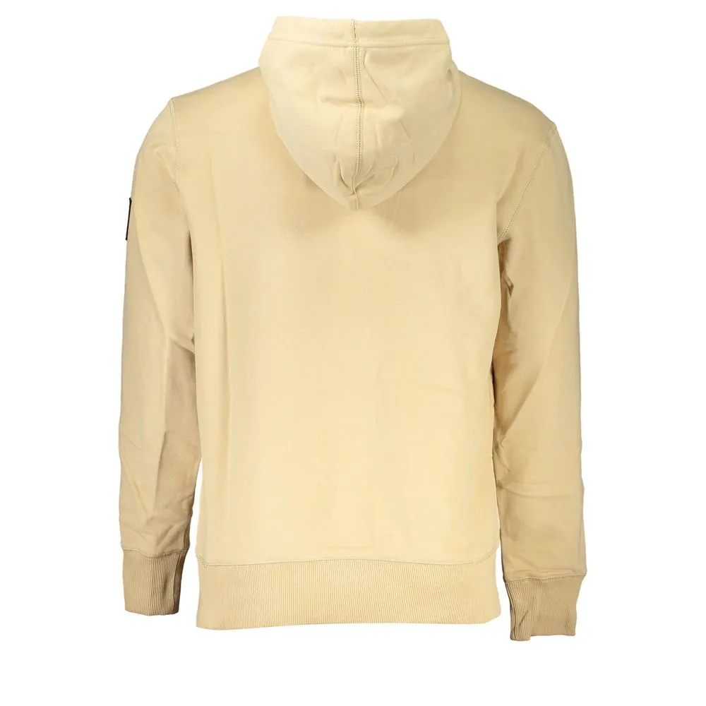 Beige Brushed Cotton Hoodie with Central Pocket