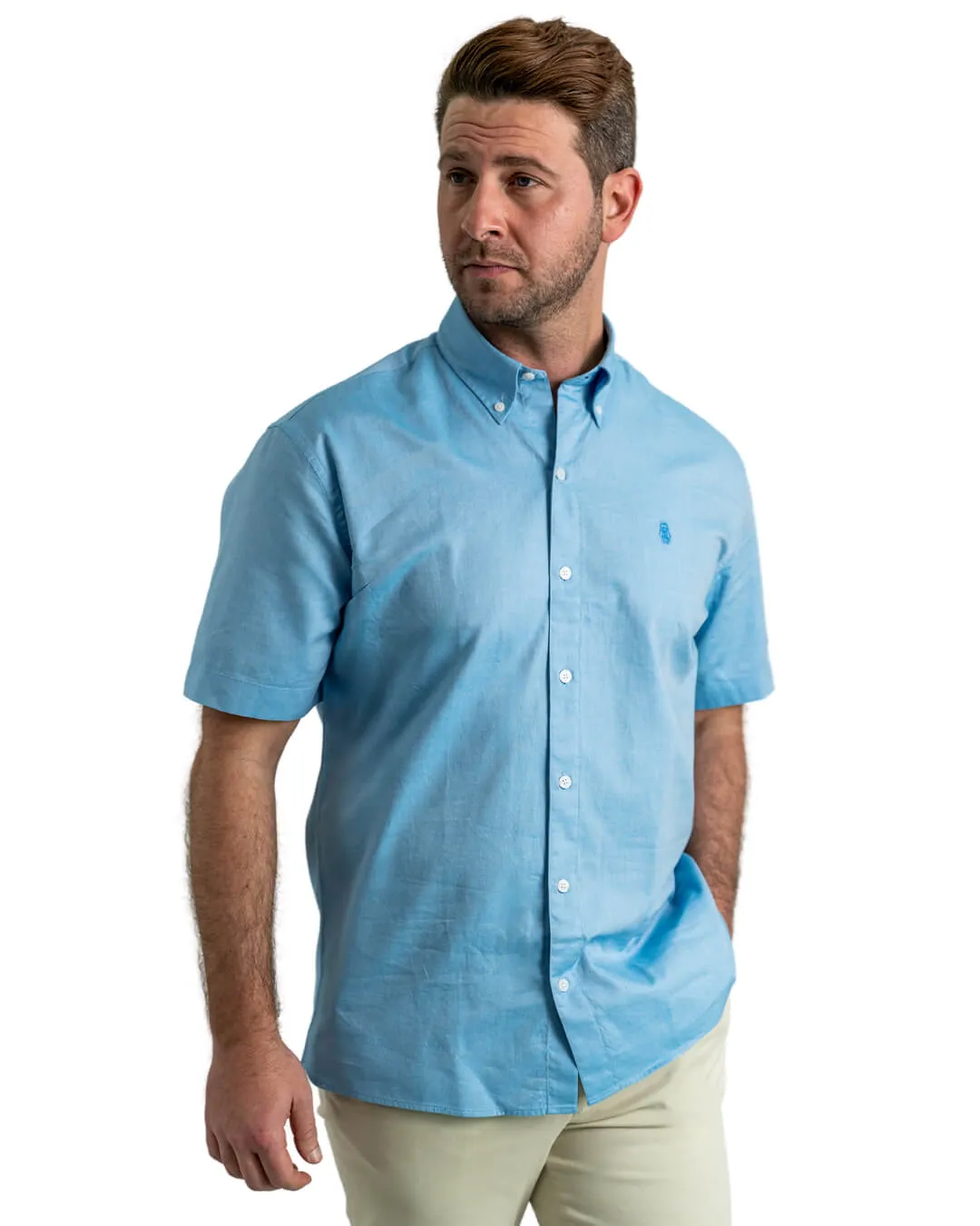 Blue Cotton Oxford Short Sleeve Shirt