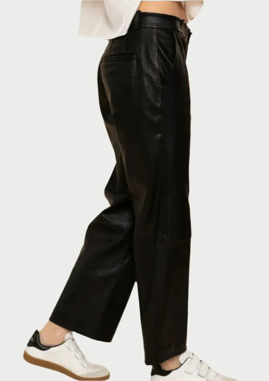 Cropped Baggy Leather Trousers