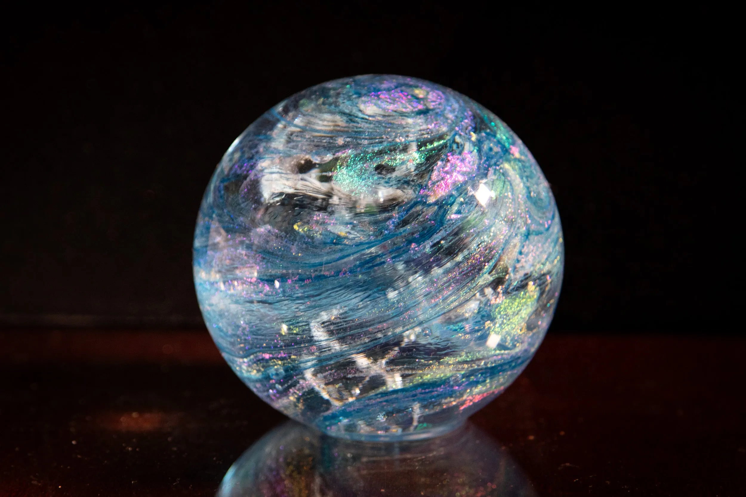 Dichroic Explosion Orb with Cremation Ash