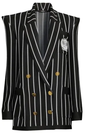 Double-Breasted Black White Striped Wool Blazer