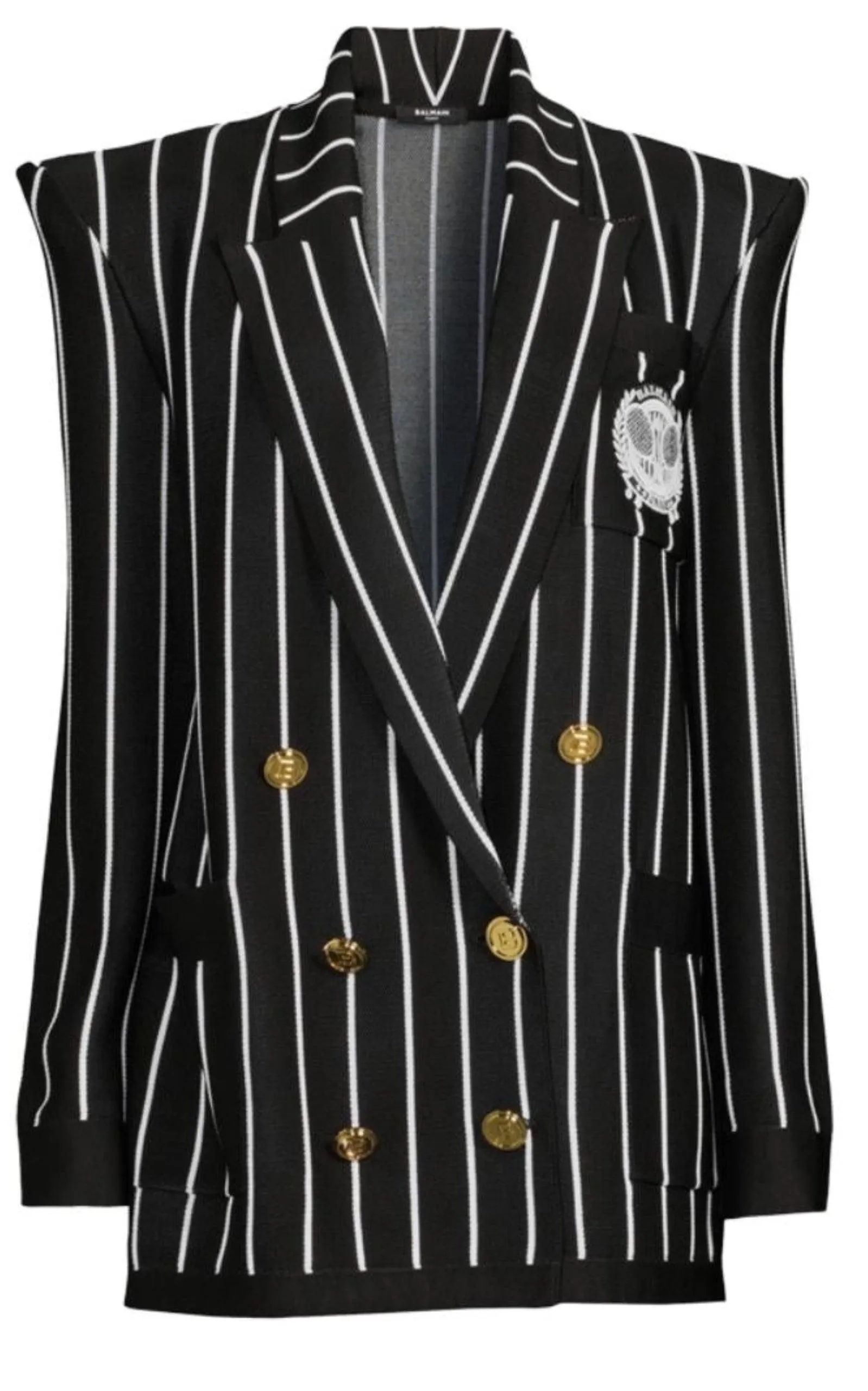 Double-Breasted Black White Striped Wool Blazer