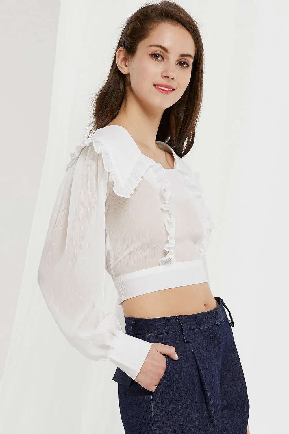 Echo Puritan Collar Crop Blouse