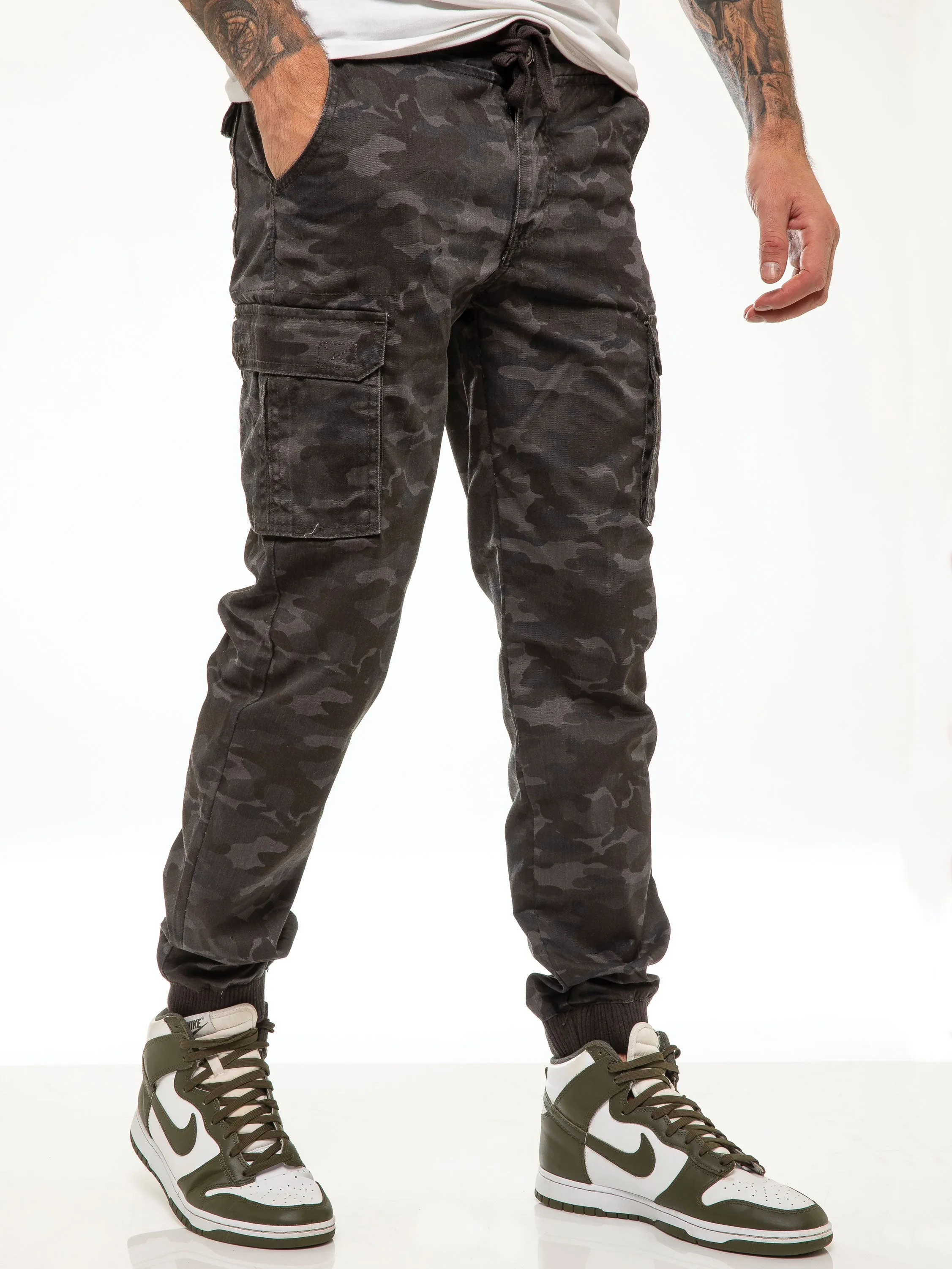 ENZO Mens Military Combat Cuffed Camouflage Jeans