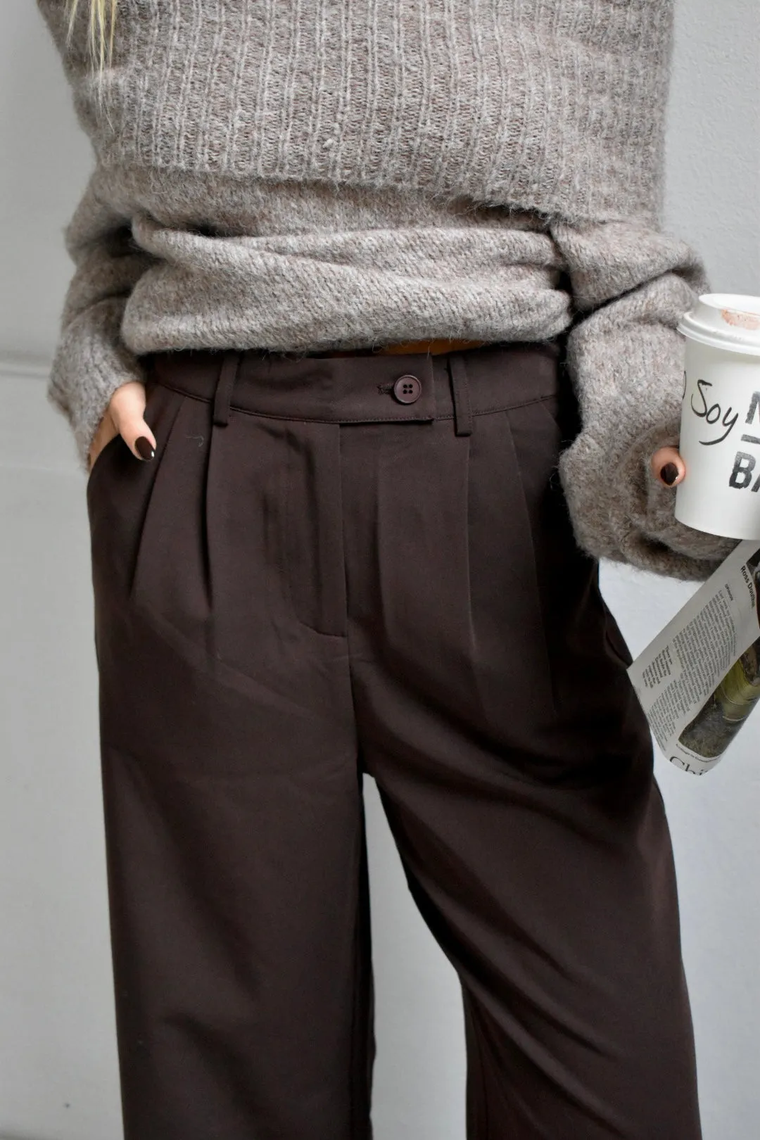 Essential pantalon met knoop - Bruin