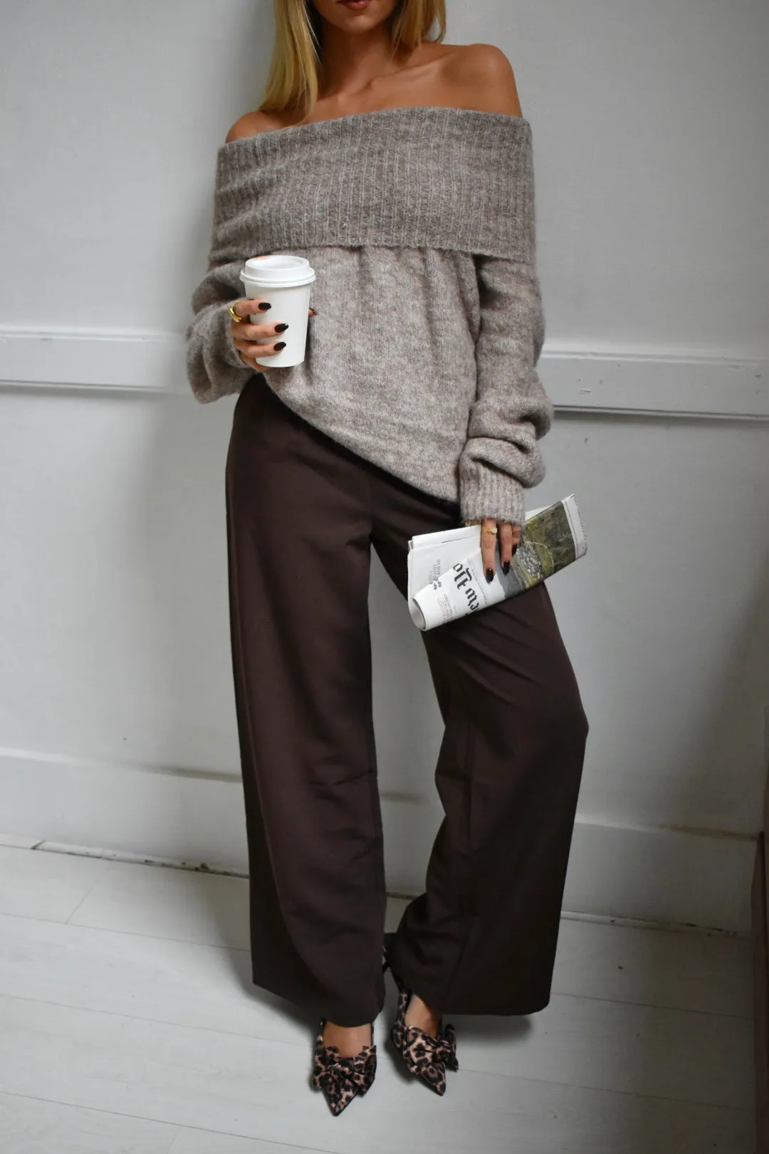 Essential pantalon met knoop - Bruin