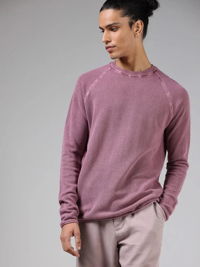 ETA Dark Pink Self-Textured Cotton Slim-Fit T-Shirt