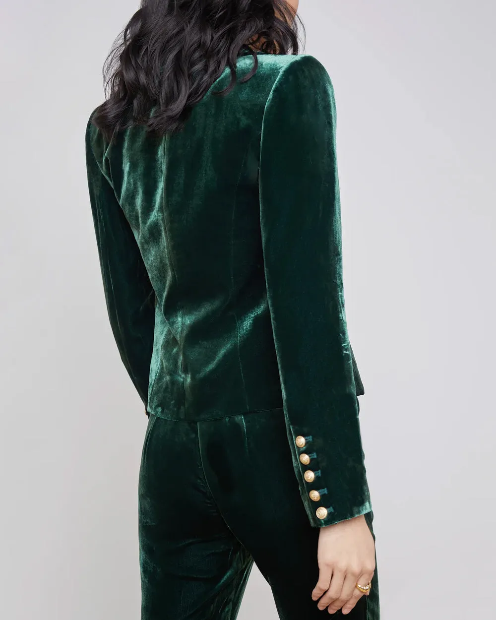 Forest Green Velvet Double Breasted Brooke Crop Blazer