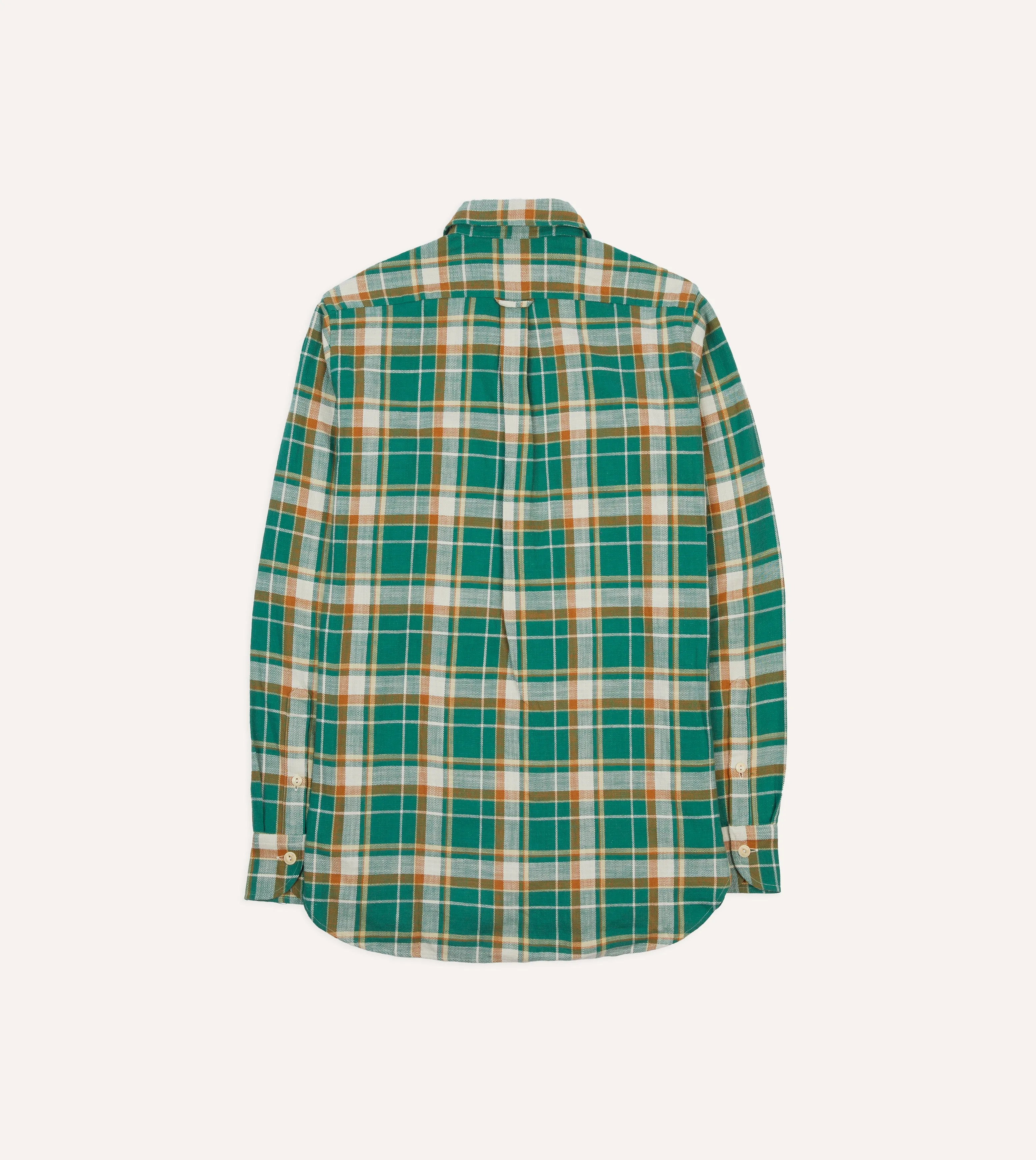 Green and Yellow Check Slub Brushed Cotton Two-Pocket Work Shirt