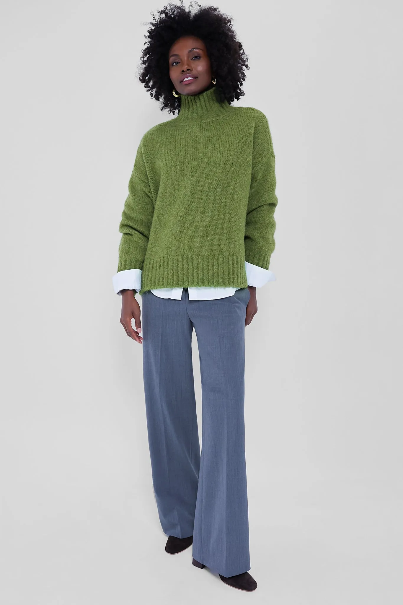 Green Boucle Hannah Turtleneck Sweater