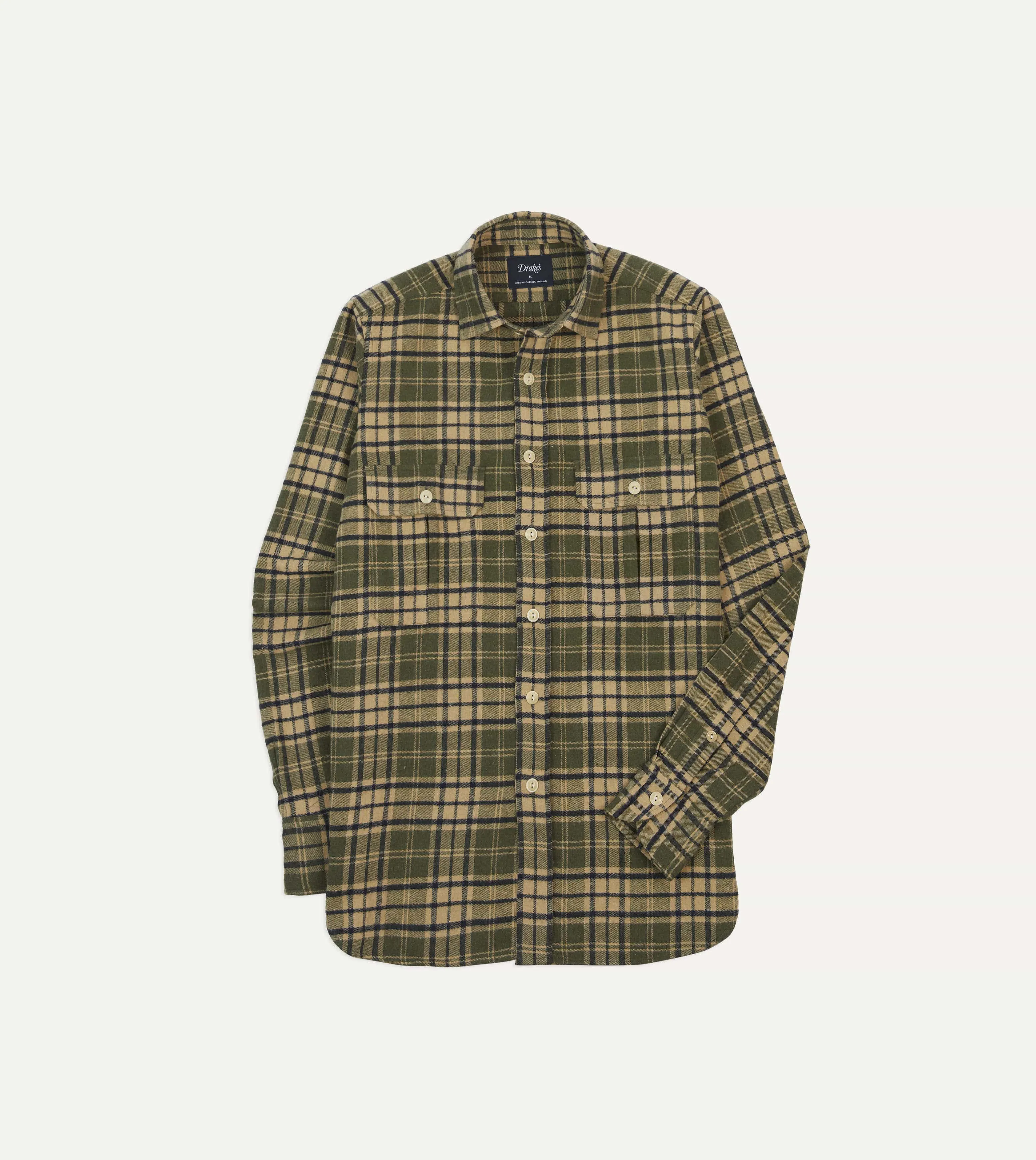 Green Check Brushed Cotton Two-Pocket Work Shirt