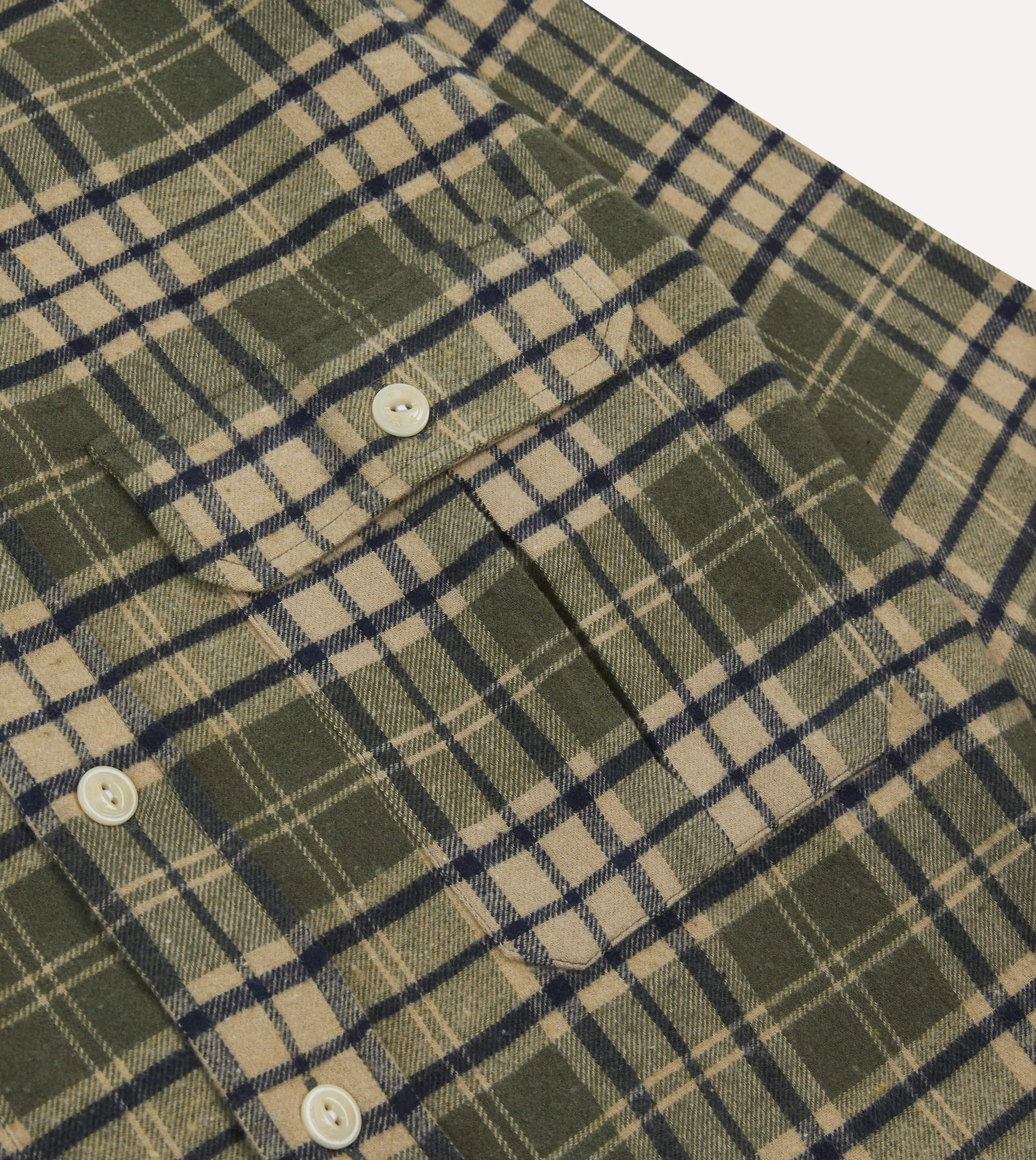 Green Check Brushed Cotton Two-Pocket Work Shirt