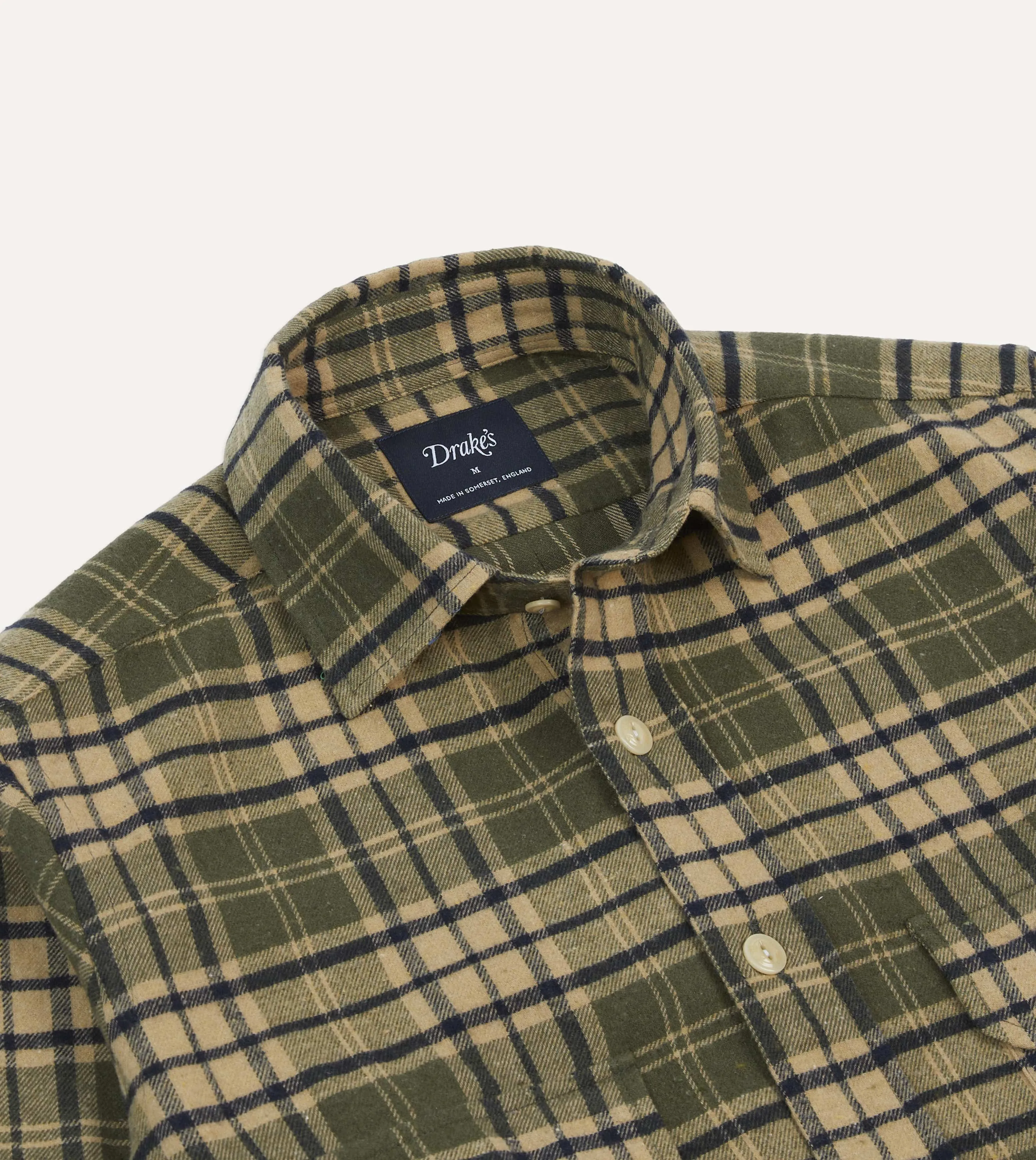 Green Check Brushed Cotton Two-Pocket Work Shirt