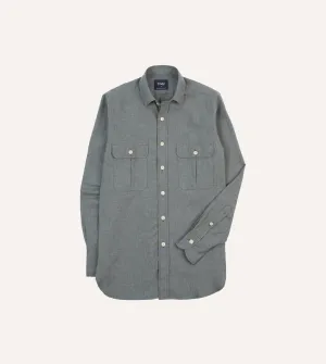 Grey Cotton Flannel Two-Pocket Work Shirt