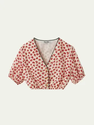 Heart print cropped silk shirt