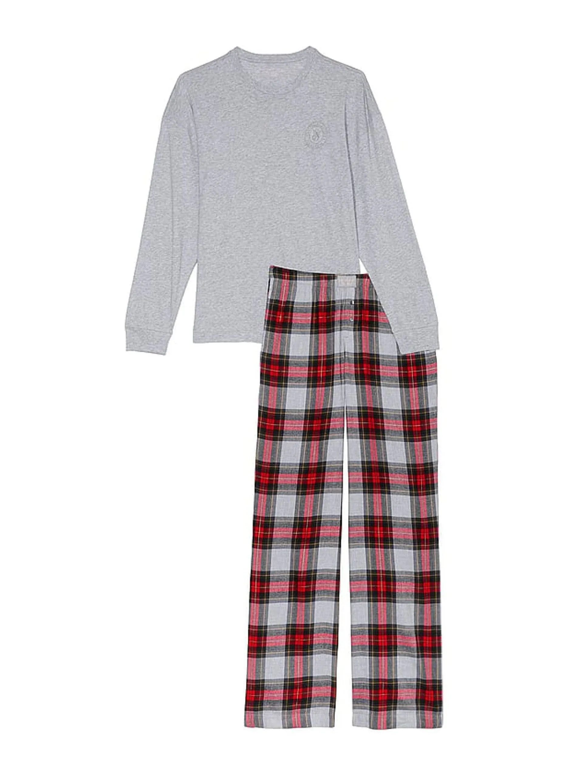 Heather grey tartan plaid long sleeve t-shirt flannel pyjama set