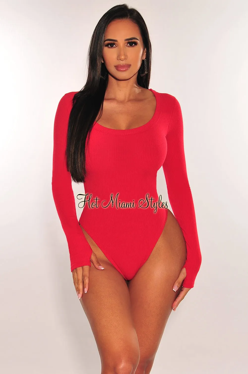 HMS Essential: Red Ribbed Round Neck Long Sleeves Bodysuit