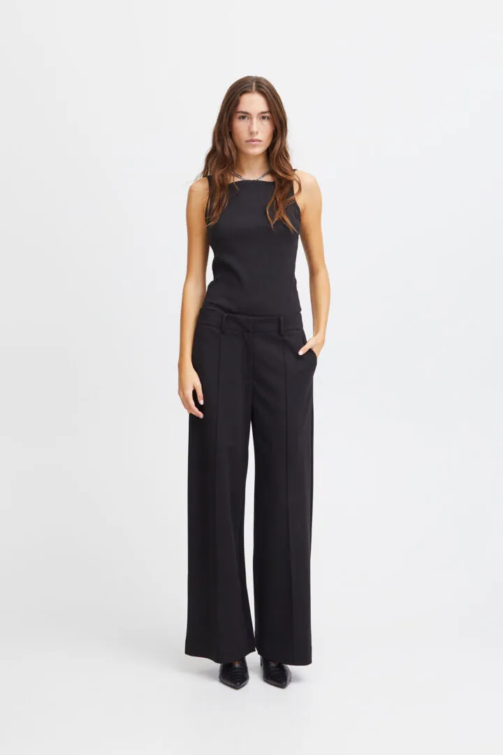 Ichi Kate Sus Wide Leg Trousers-Black-20116768