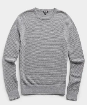 Italian Merino Waffle Crew in Grey Heather