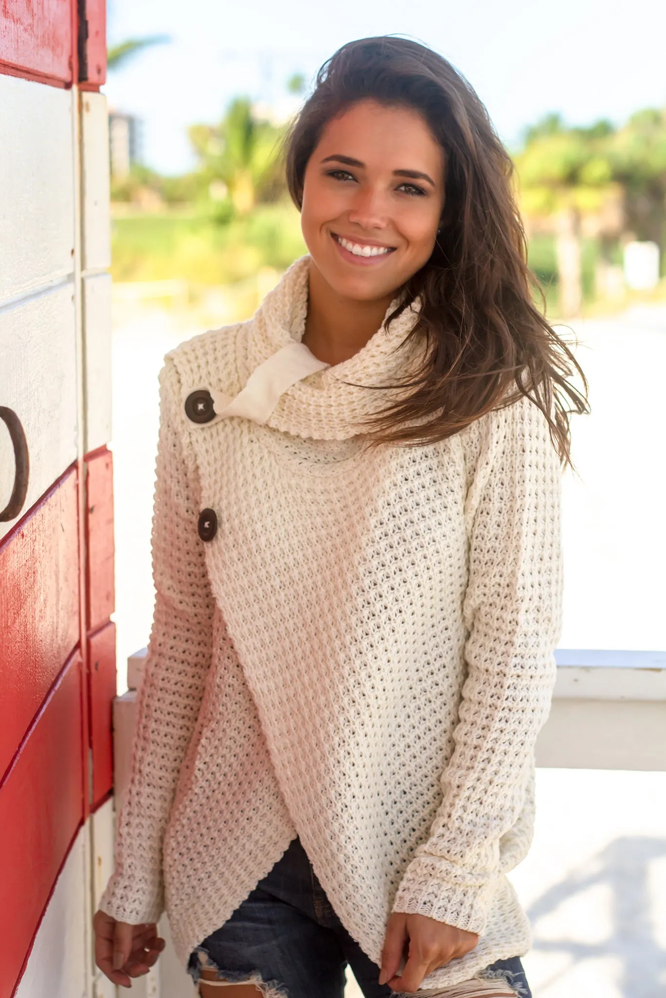 Ivory Cowl Neck Knit Sweater