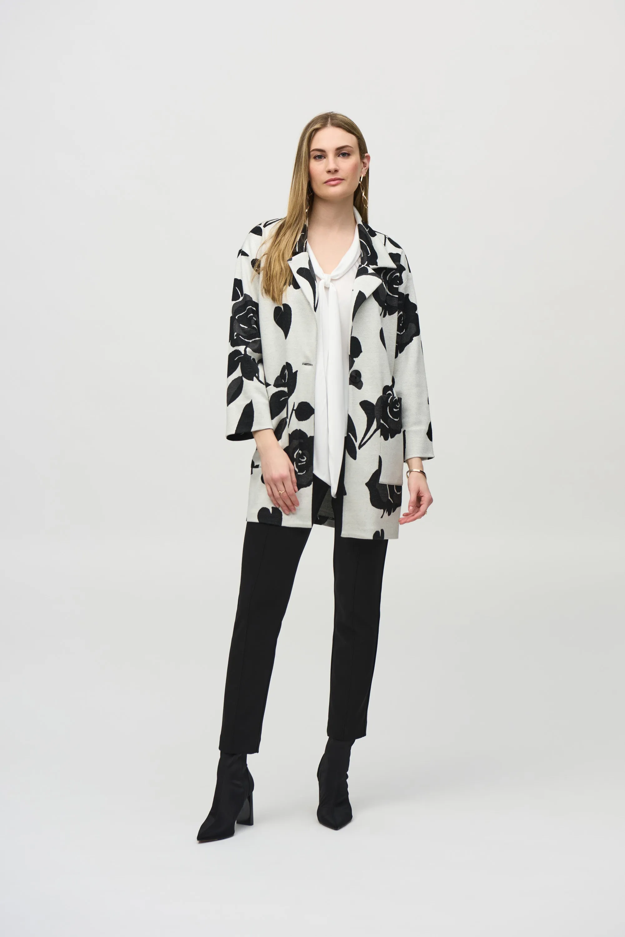 Jacquard Sweater Floral Straight Coat