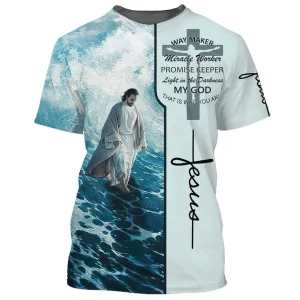 Jesus Walking On The Beach Shirts - Way Maker Miracle Worker 3d Shirts - Christian T Shirts For Men And Women