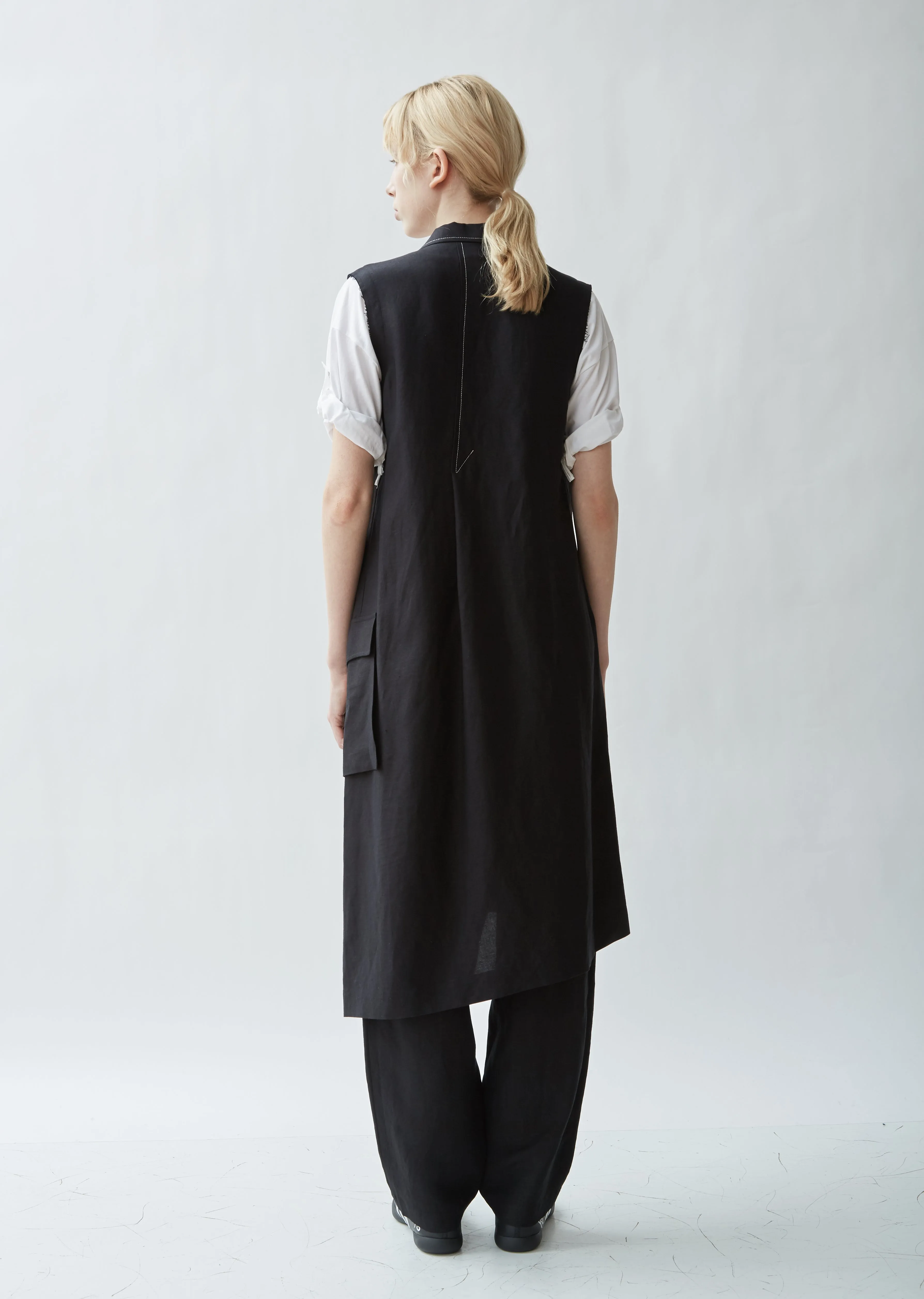 Linen Blend Asymmetrical Tailored Sleeveless Jacket