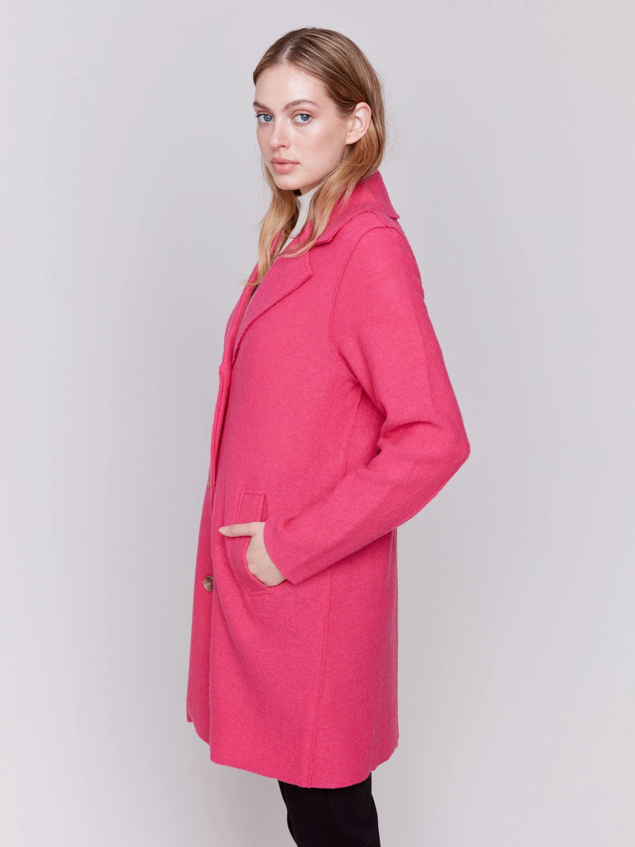 Long Boiled Wool Coat - Magenta