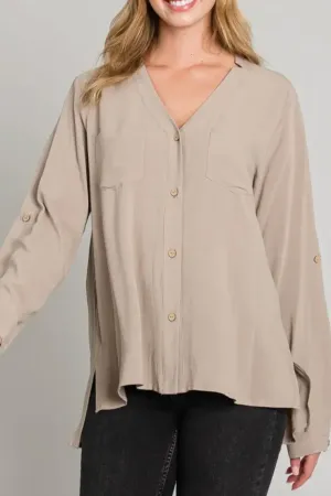 Long Sleeve V-Neck Linen Shirt