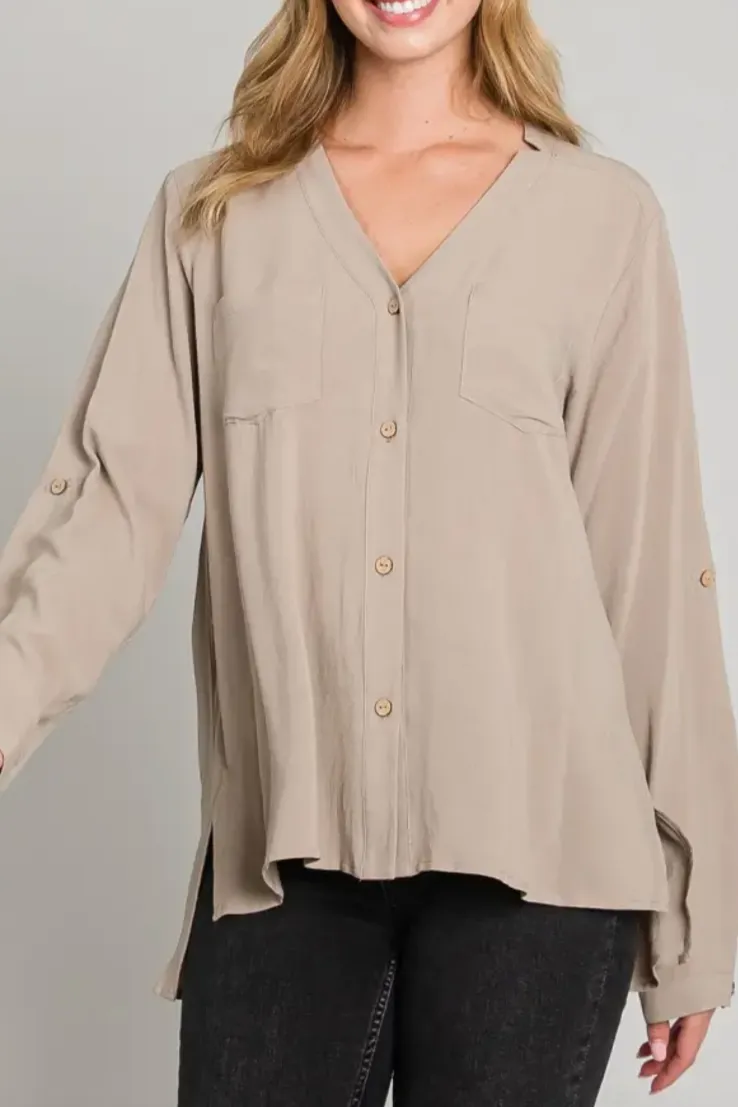 Long Sleeve V-Neck Linen Shirt