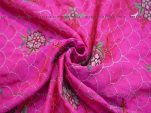 Magenta Floral And Gota Embroidered Silk Fabric