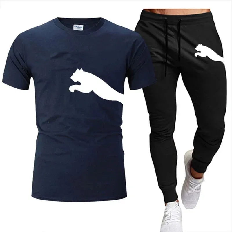 Men's Summer Mesh T-Shirt & Sweatpants Set - Casual Sportswear