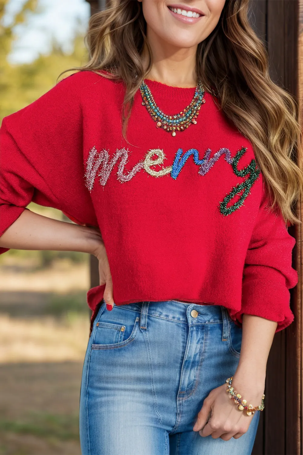 MERRY Round Neck Long Sleeve Sweater Christmas Sweater Womens Fashion Holiday Clothing Ugly Christmas Sweater Unisex Sweatshirt KESLEY