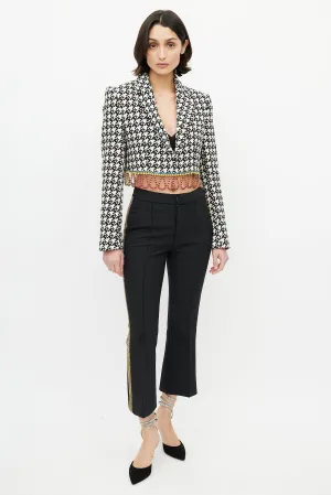 Multicolor Houndstooth Diamante Tassel Blazer