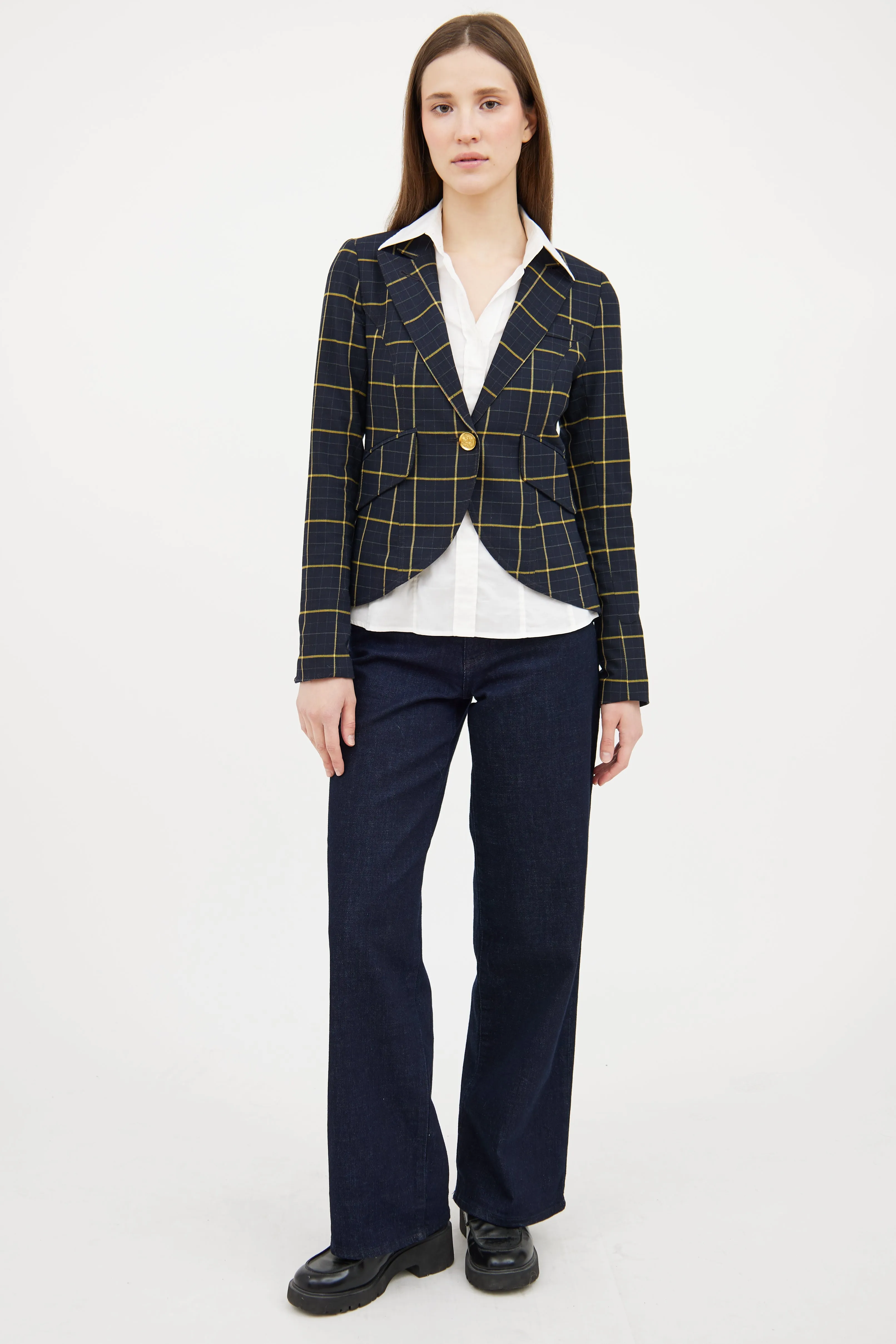 Navy & Yellow Plaid Blazer