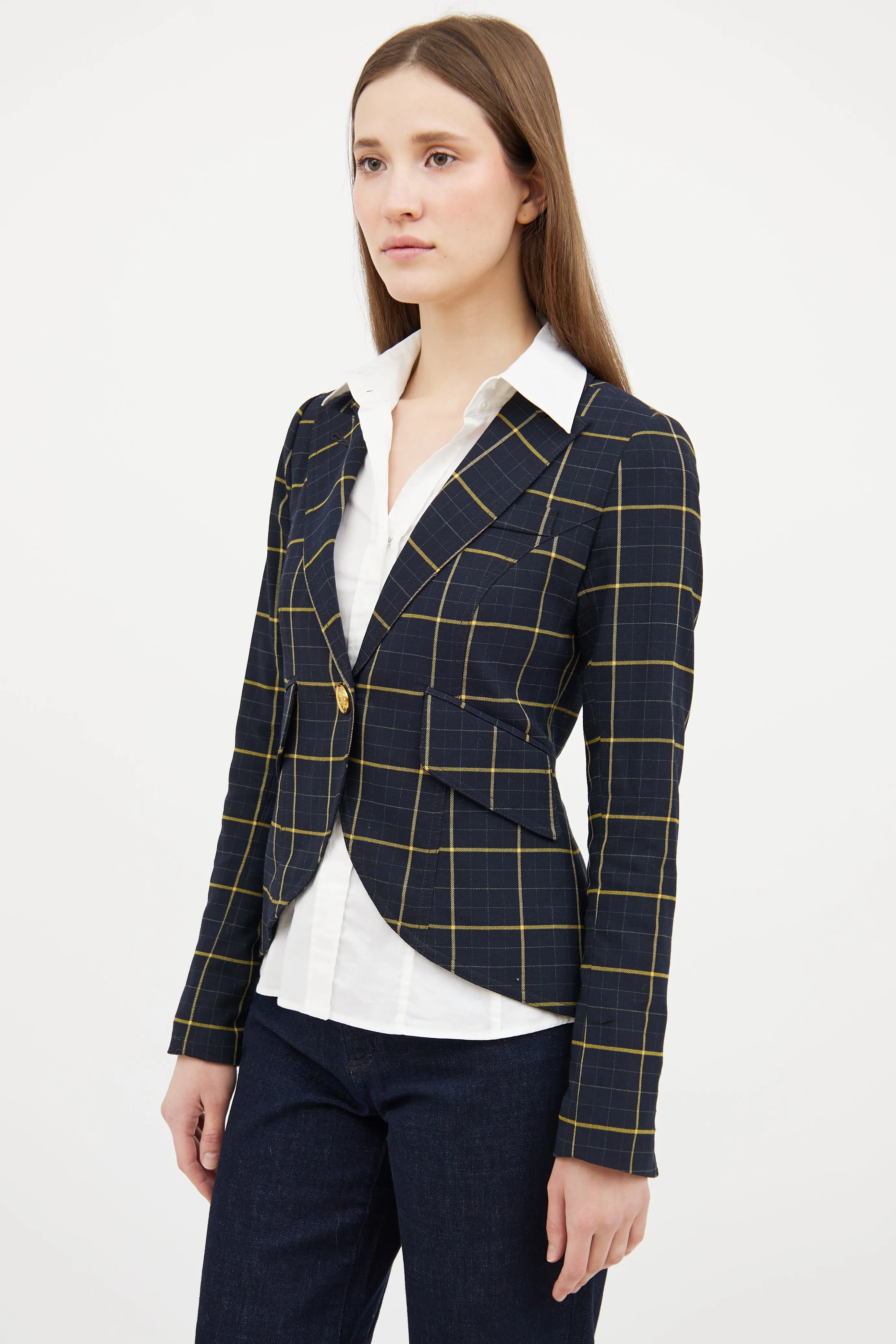 Navy & Yellow Plaid Blazer