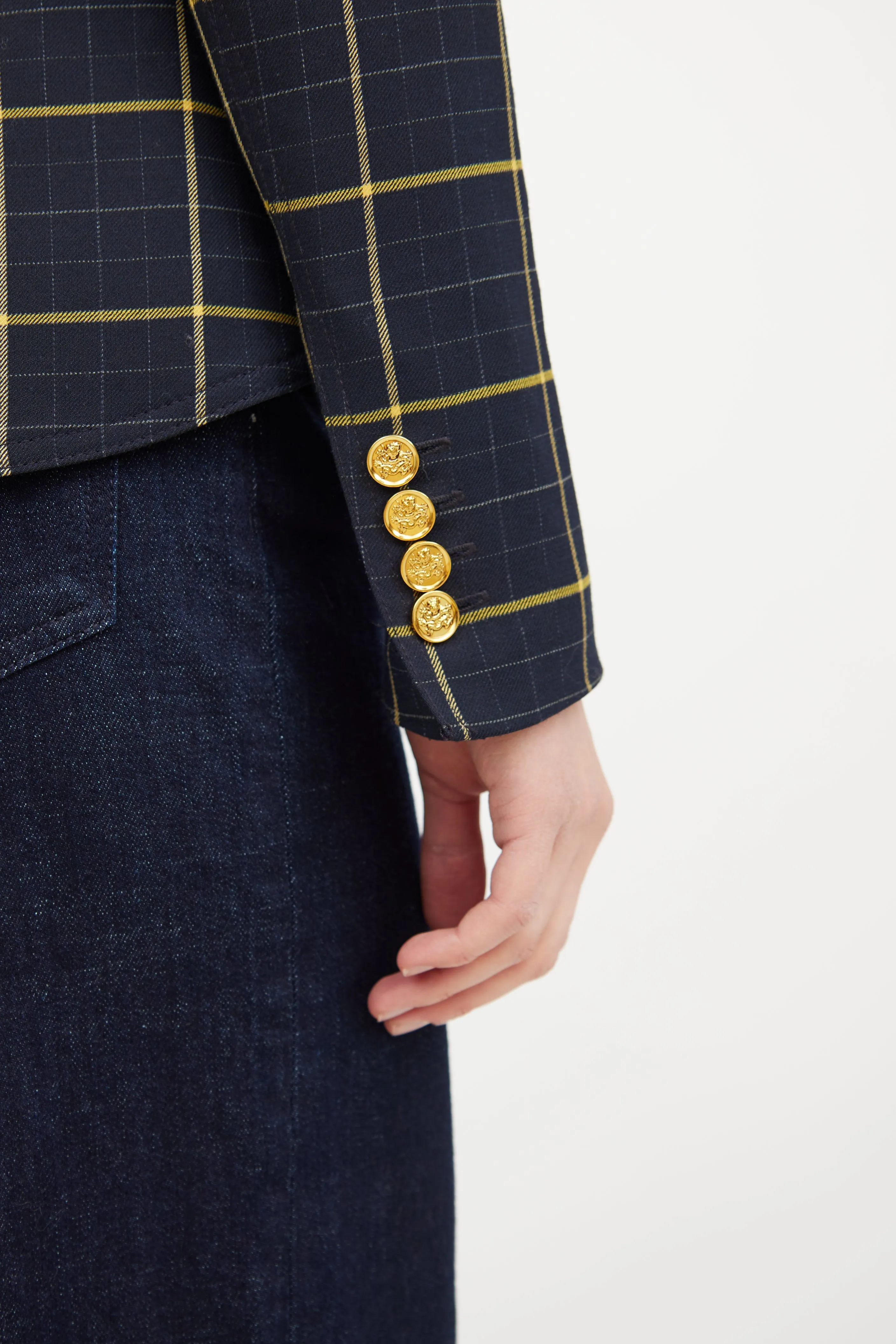 Navy & Yellow Plaid Blazer