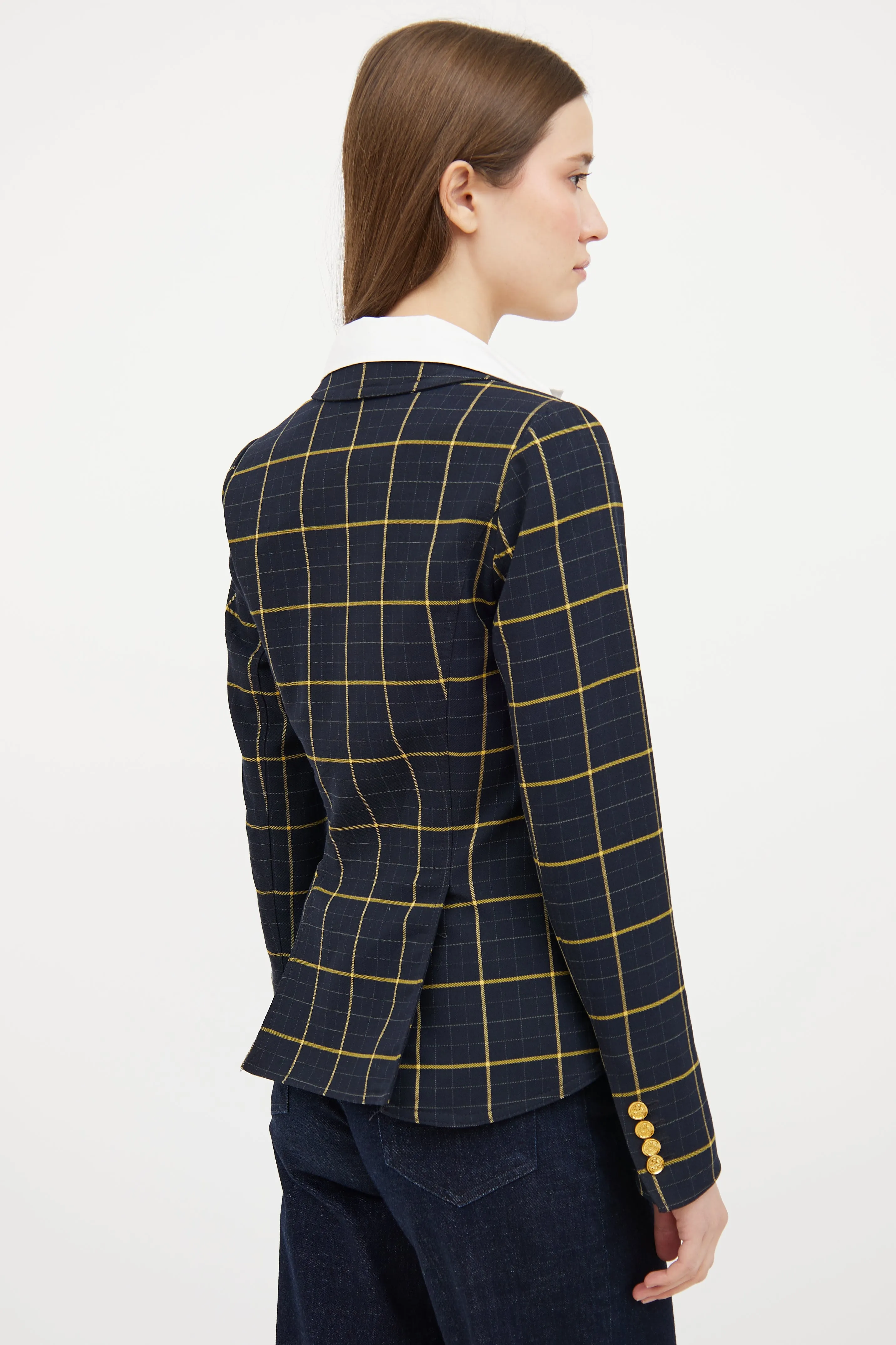 Navy & Yellow Plaid Blazer