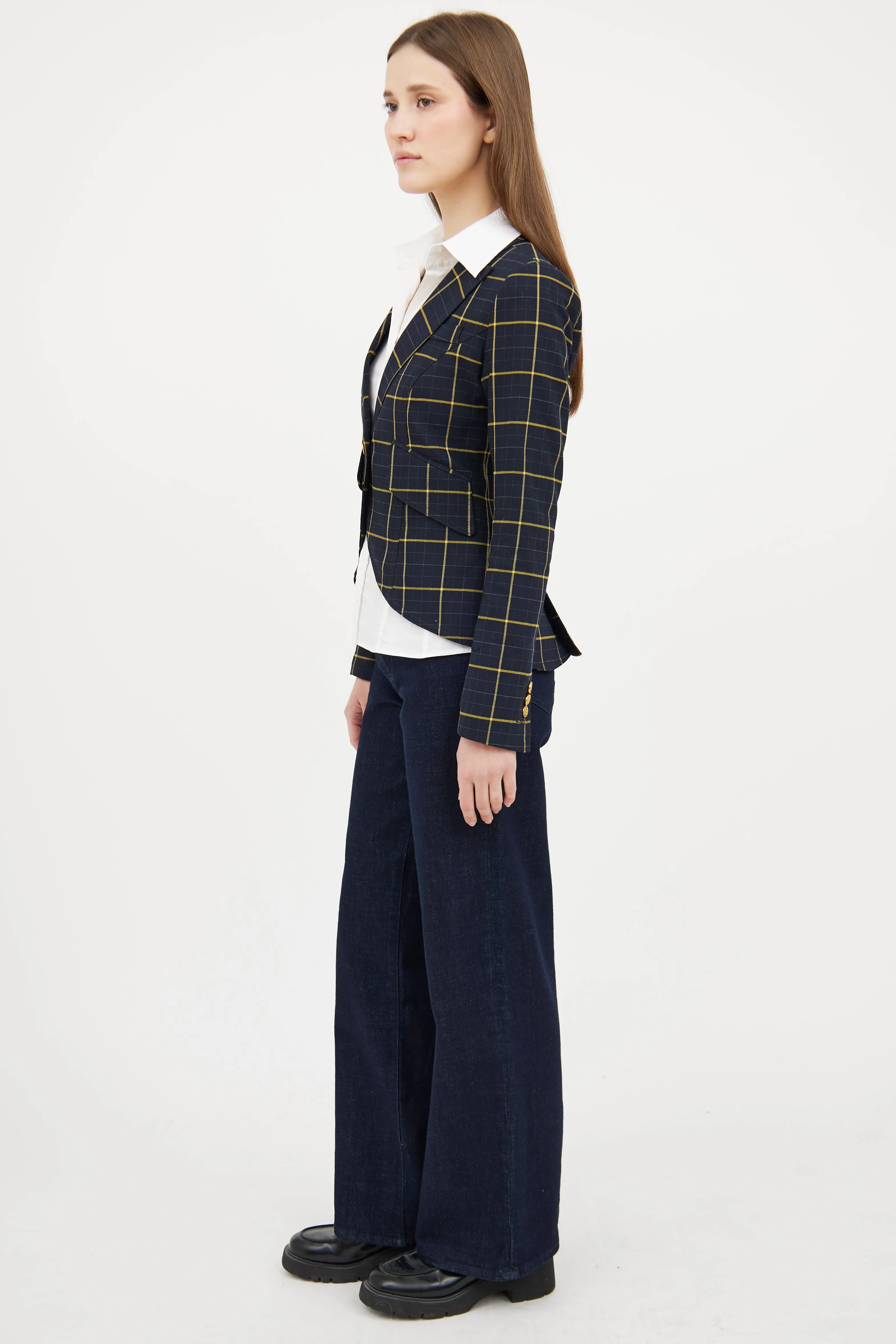 Navy & Yellow Plaid Blazer