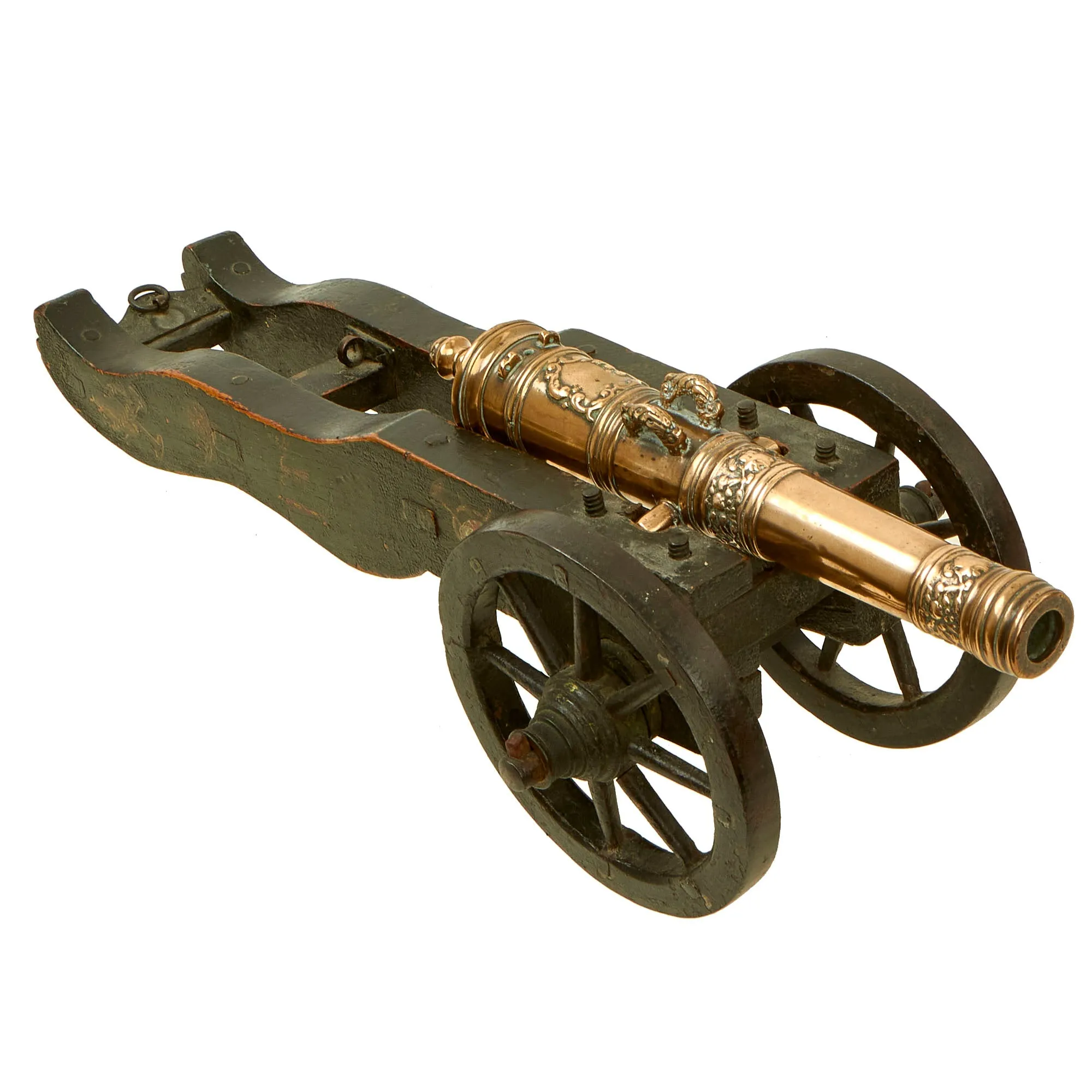 Original Exquisite 17th century Dutch Bronze Signal Cannon on Ornately Painted Wooden Field Carriage