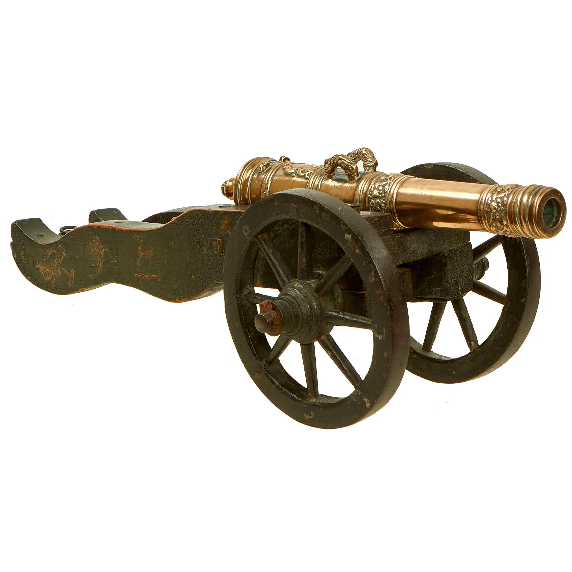 Original Exquisite 17th century Dutch Bronze Signal Cannon on Ornately Painted Wooden Field Carriage