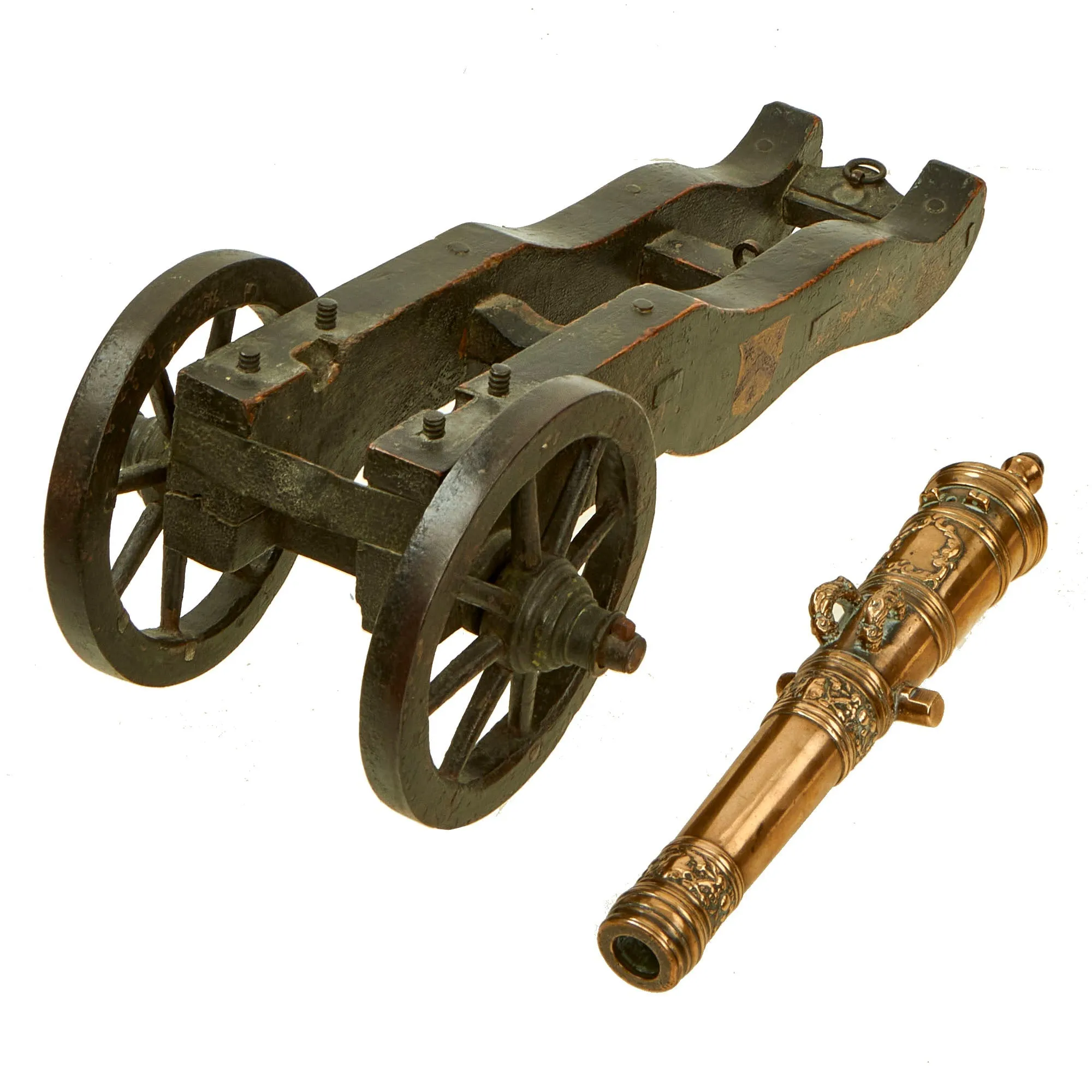 Original Exquisite 17th century Dutch Bronze Signal Cannon on Ornately Painted Wooden Field Carriage