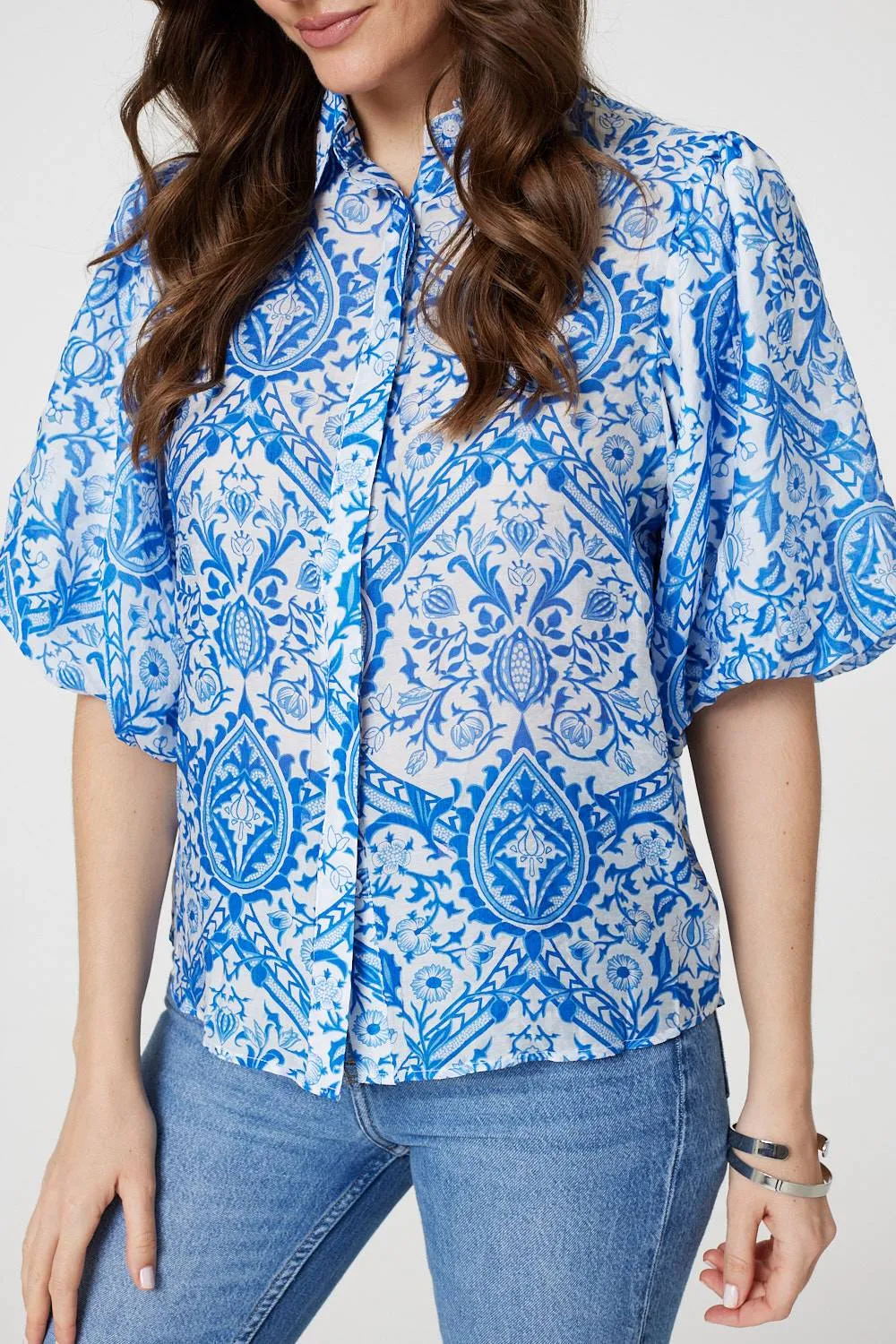 Paisley Print Puff 1/2 Sleeve Shirt